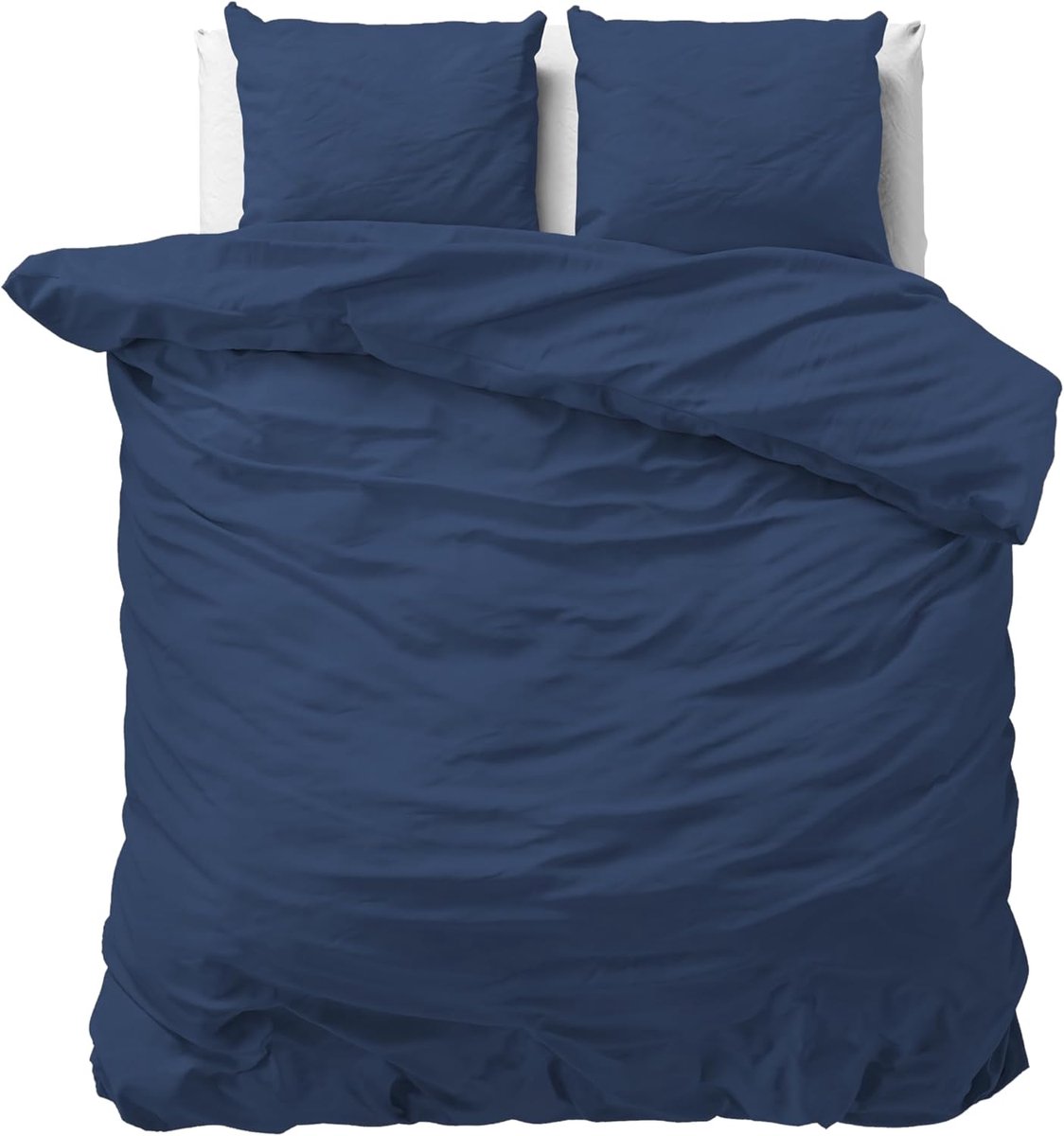 Beddengoedset, 100% katoen, zacht, kreukvrij, met ritssluiting, effen, dekbedovertrek 200 x 200 cm + 2 kussenslopen 80 x 80 cm, blauw
