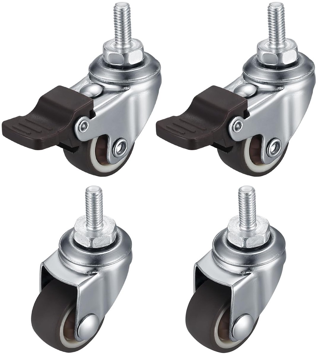 Zwenkwielen voor meubels,4 stuks M8 meubelwielen,klein,zwenkwielen, zwenkwielen met rem,360 graden draaibaar,stil, antislip rubberen wielen met schroefdraad,voor binnen en buiten, meubels,1,5 inches