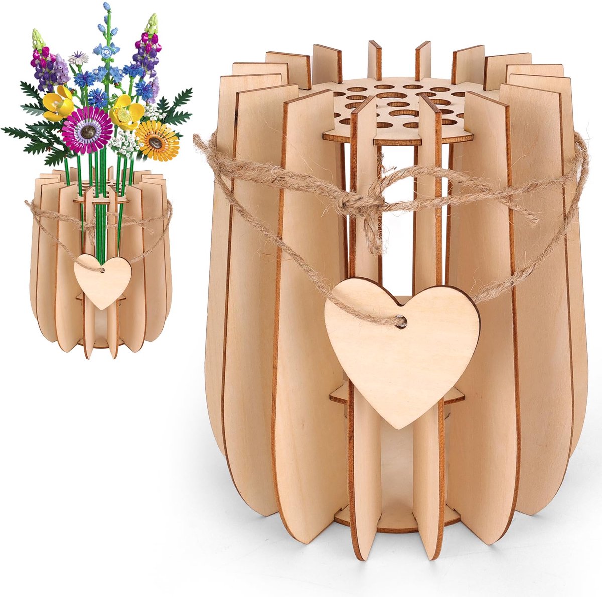 Vaas compatibel voor bloemen boeket, 3D houten puzzelvaas voor botanicals, narcissen, zonnebloemen, rozen, kersenbloesem, tulpen, lotusstijl 1)