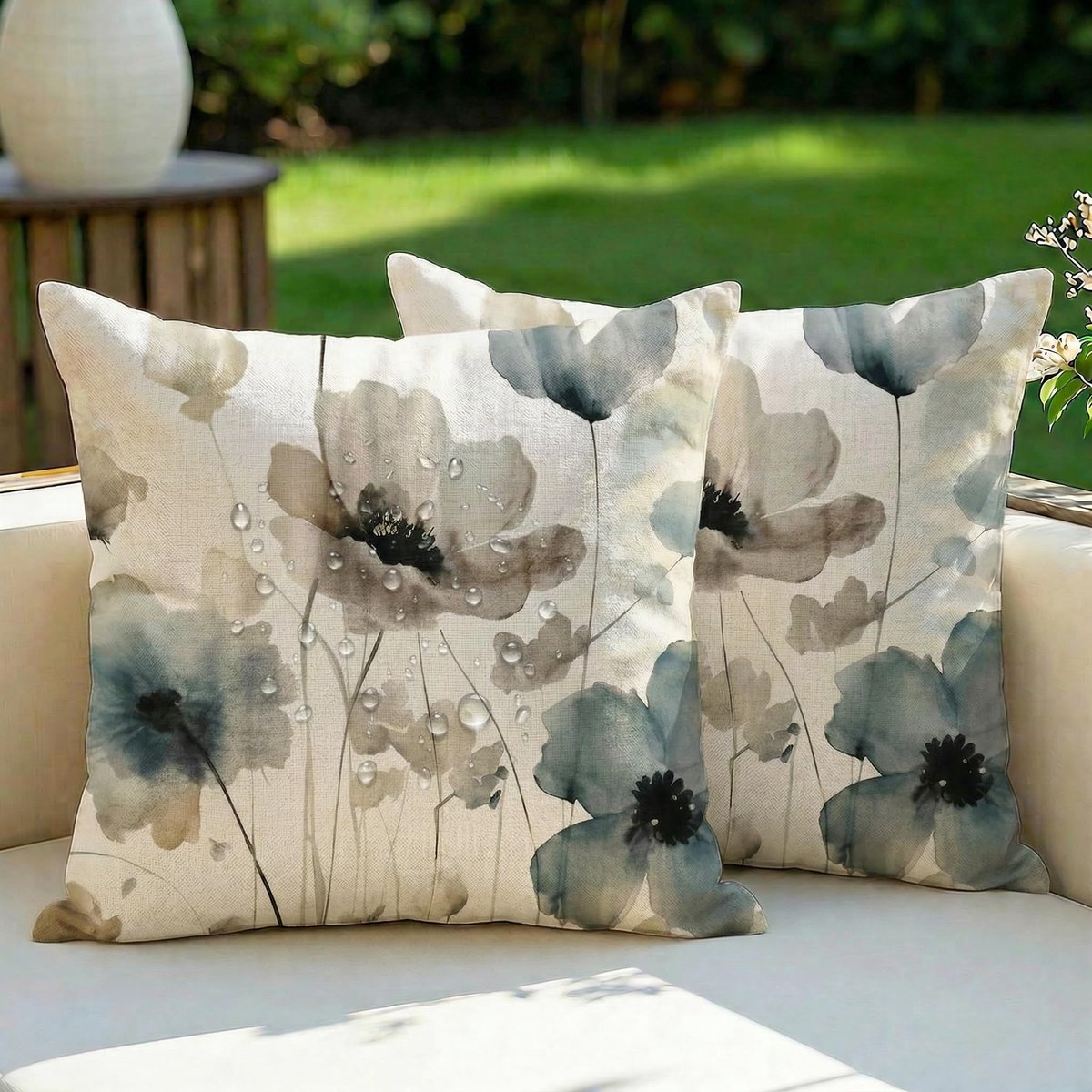 Kussenhoezen, 2-delige set, bloemen, waterdicht, modern, decoratieve kussenhoezen, abstract, outdoor, kussens voor tuin, woonkamer, bank, inktschildering D