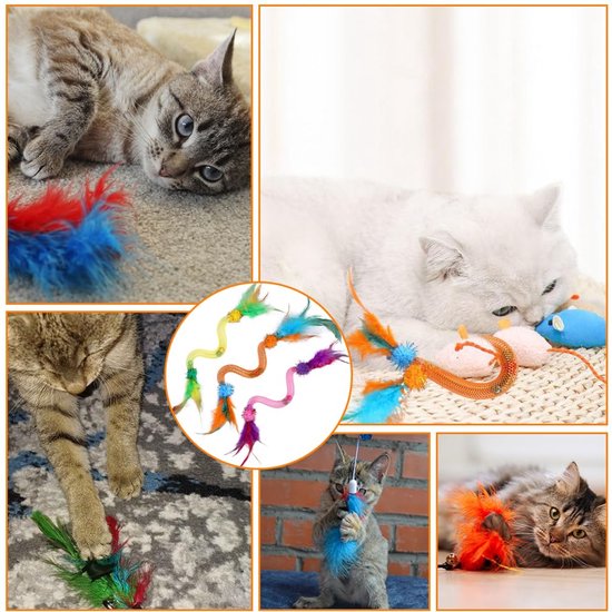 kattenspeelgoed, 3 stuks, kattenspeelgoed, spiraal, kattenspeelgoed voor katten, wiebelbal, kattenspeelgoed, ballen met kattenmunt, veren, belletjes — afbeelding 5