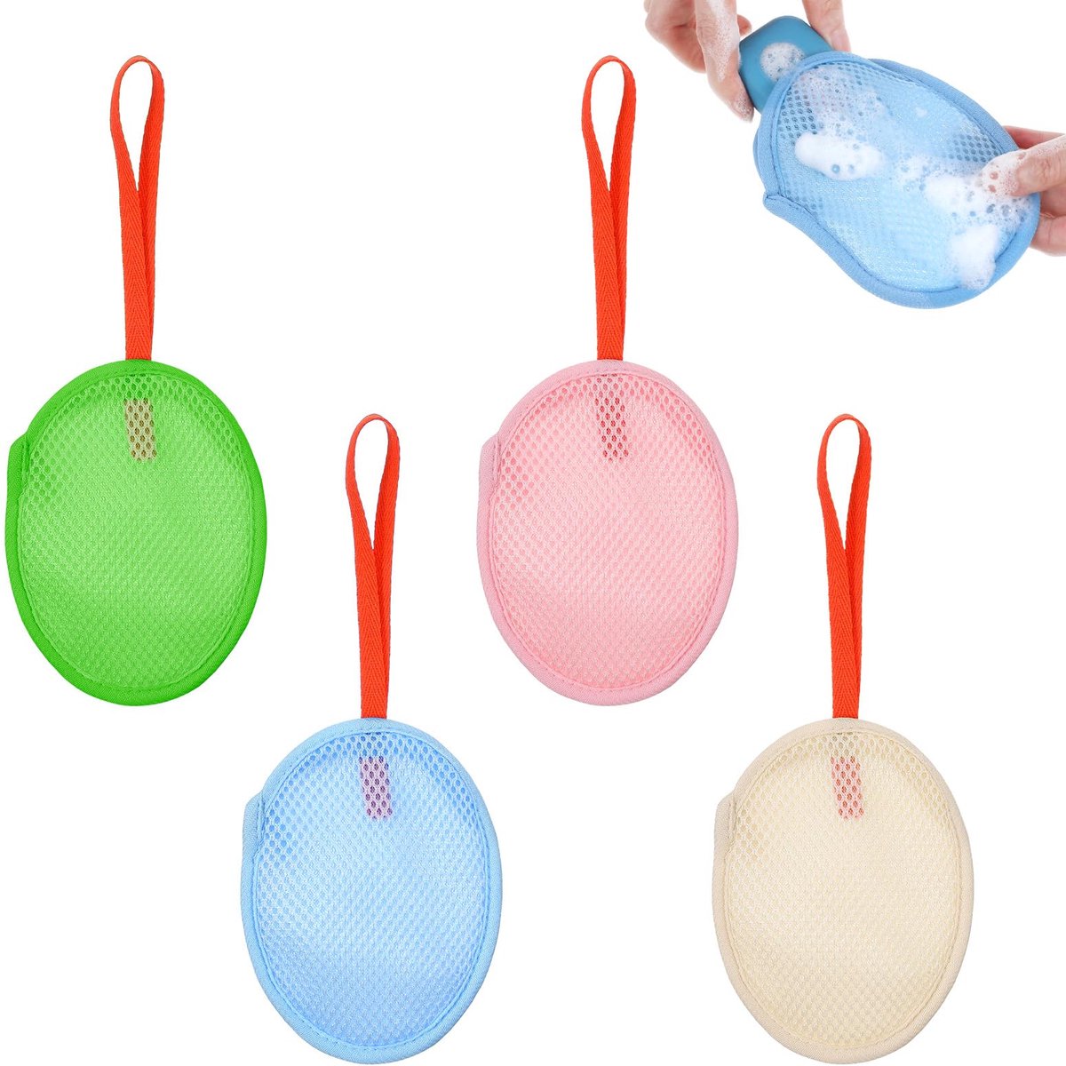 4 stuks zeepzakjes, vaste zeep, peeling, zeepzakjes voor douche, lekvrij, voor opschuimen en drogen van vaste zeep, netstof zeepzak