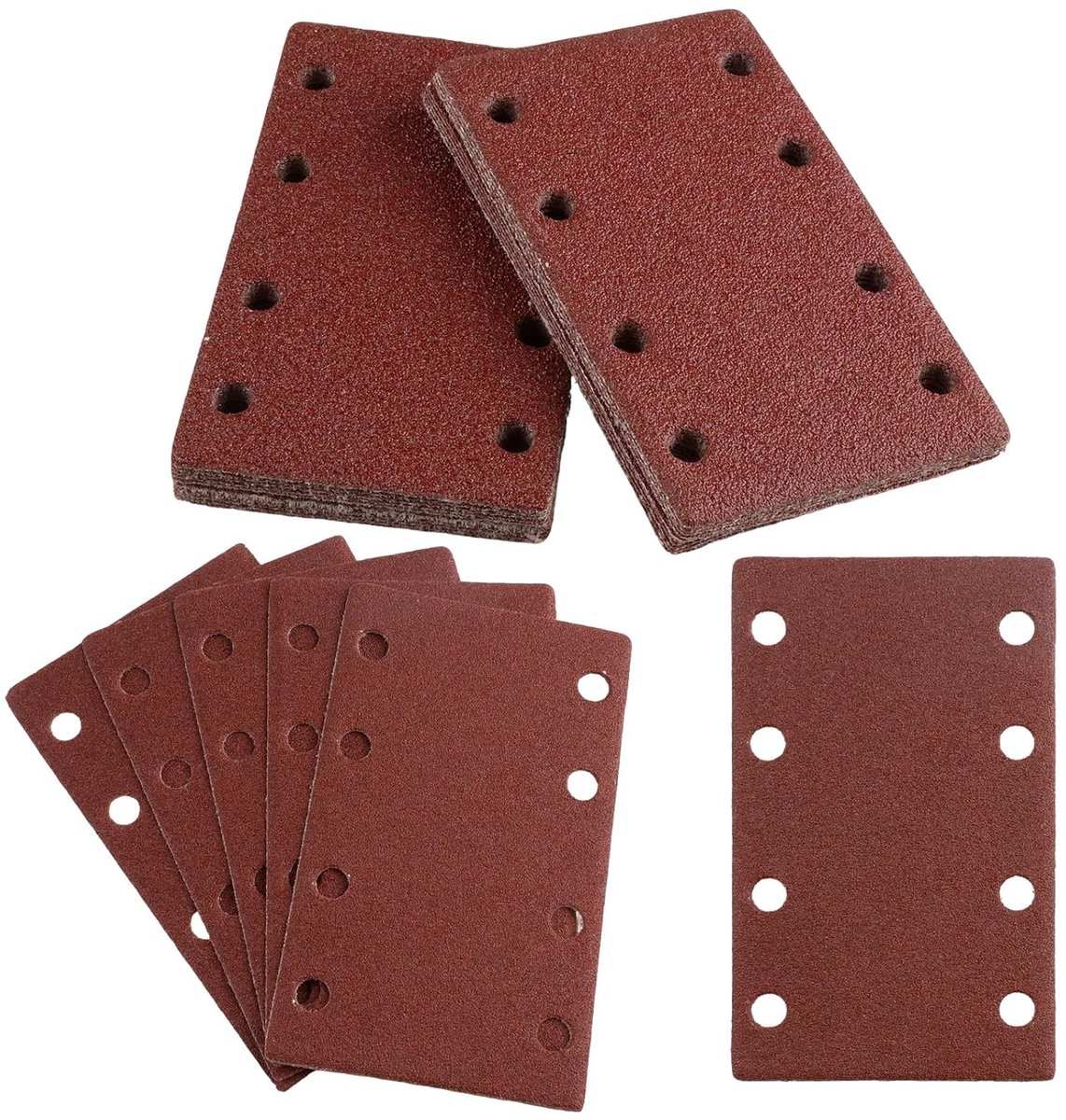 50 vellen schuurpapier met klittenband, 8 gaten, korrelgrootte 40/60/80/120/240, rechthoekig schuurblad voor hout, metaal en verf, ideaal voor schuren en afwerken van diverse materialen (80 x 133 mm)