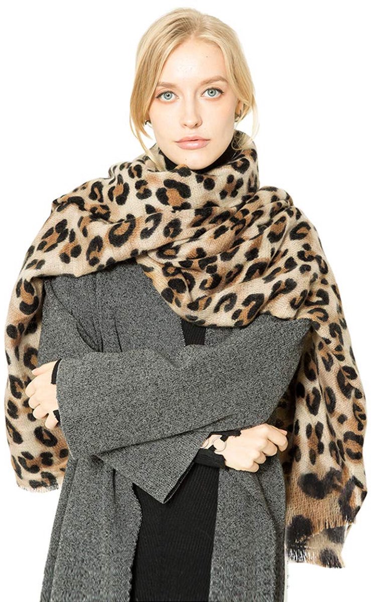 Dames sjaal luipaard winter schouderdoek deken sjaal oversized knuffelig oversized poncho lang met franjes