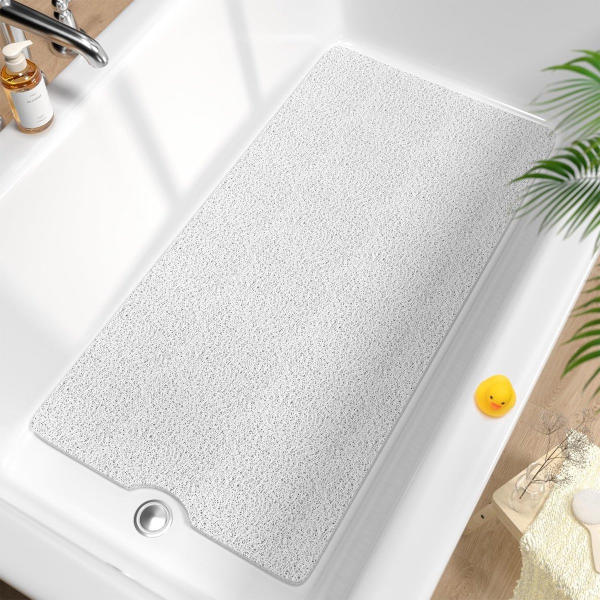Duurzame en Sneldrogende Douchemat van PVC, Luffa Structuur, 101 x 51 cm, Wit, Antislip en Comfortabel