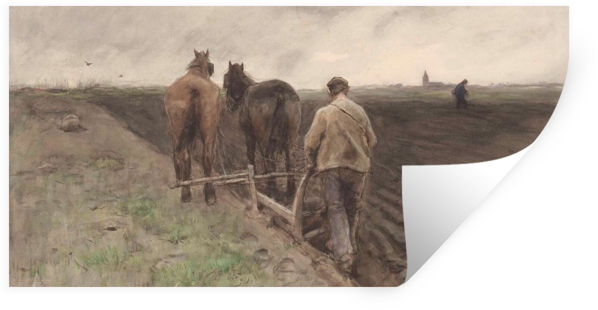 Muurstickers - Sticker Folie - Ploegende boer - Schilderij van Anton Mauve - 120x60 cm - P