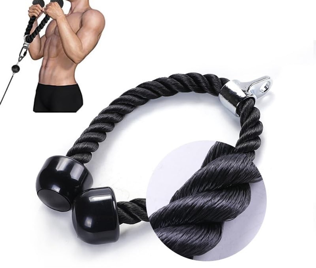 Dailygoods- Pull Handle - Duurzaam Nylon - Triceps Touw - Antislip Handgrepen - Roestvrij Staal - Tot 300 kg Gewicht - Tricepstouw