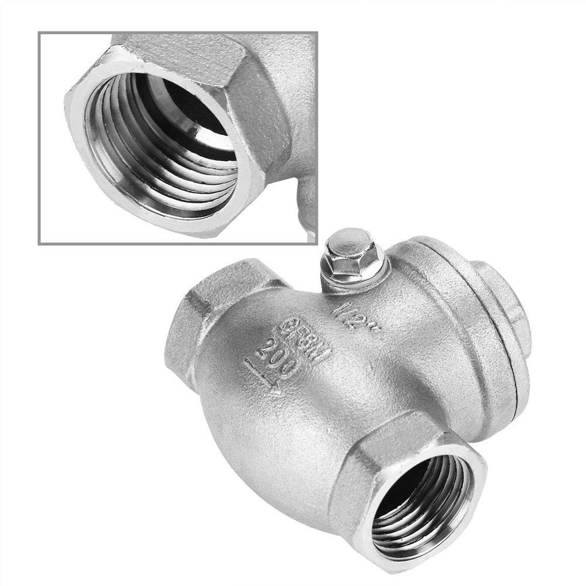 Dailygoods- Terugslagklep Roestvrij Staal - DN15 1/2" - Eén Weg - Voor Water/Olie/Stoom - Afmetingen 6x5 cm - Gewicht 188 g - Ventiel