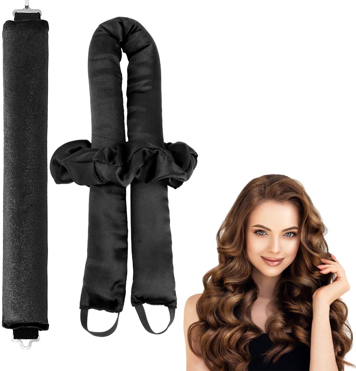 Dailygoods - 2 stuks krulspelden zonder hitte, overnight krullen voor lang haar, zachte haarrollen voor natuurlijke golven, doe-het-zelf styling voor de nacht, krullen zonder hitte (zwart)