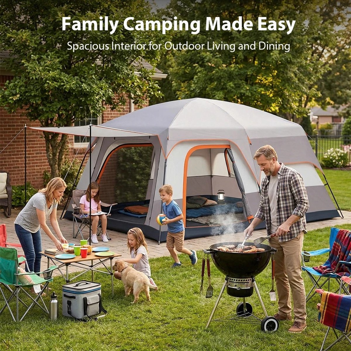 Dailygoods Kampeertent Familietent met grote opbergtas Zonwerende tent Draagbare reistent Kampeer- en vakantietent met g