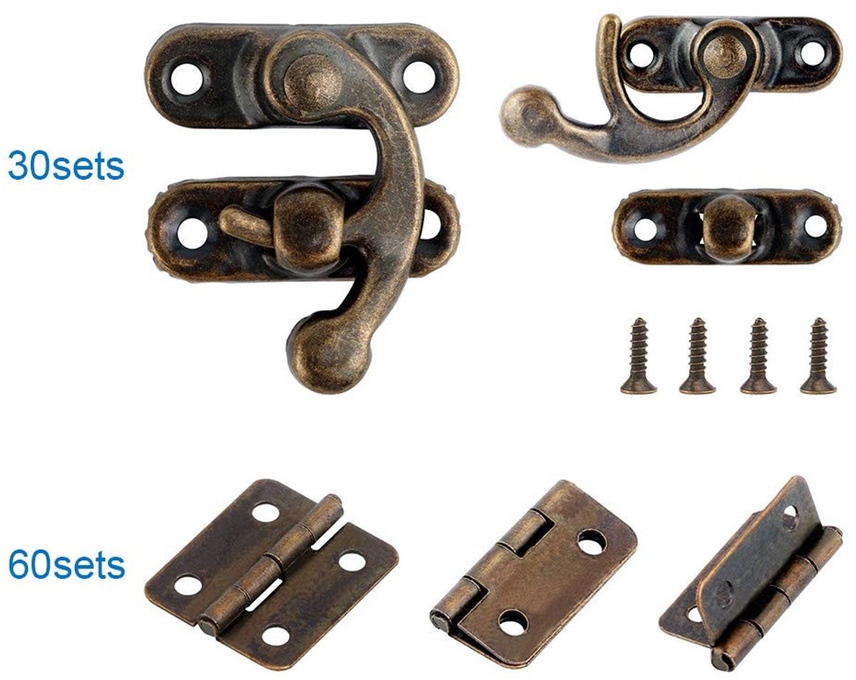 Dailygoods- Scharnieren 60 Sets Mini Antieke Bronzen - Kleine Scharnieren - Retro Look - Houtbewerkingsprojecten - Bijpassende Schroeven - Duurzaam Metaal - Mini Scharnier
