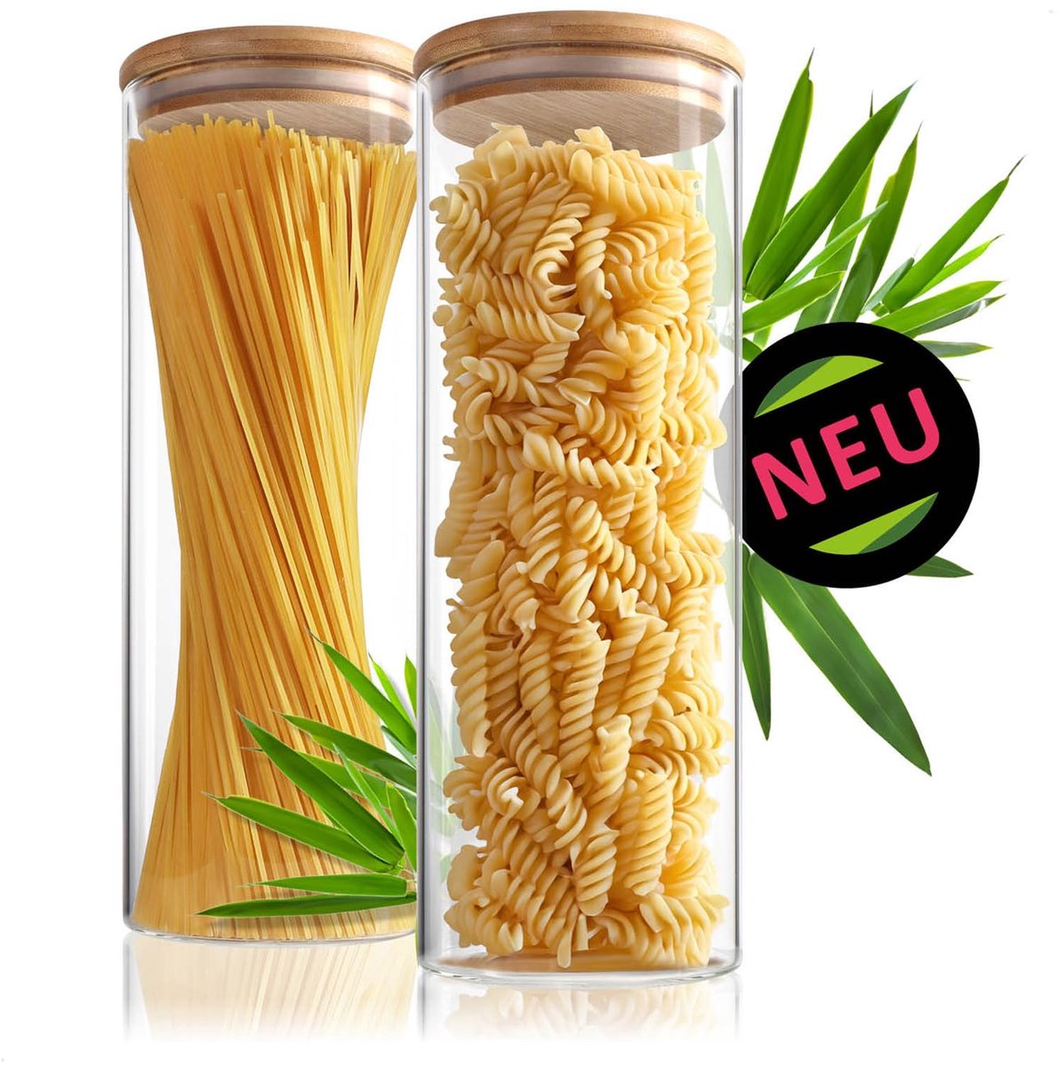 2x Voorraadpot met bamboe deksel 1800ml - voorraadpotten voor voeding van versterkt borosilicaatglas - luchtdichte voorraadpotten - herbruikbare ronde pot 1,8L (02 stuks - 1800ml)