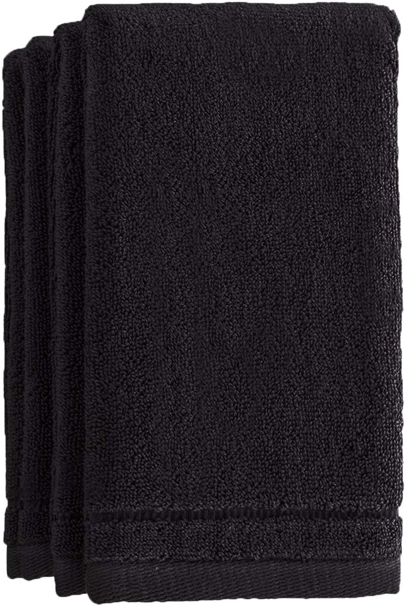 vingertophanddoeken set zwart - 4 stuks - 27,5 x 45,6 cm decoratieve kleine extra absorberende en zachte badstof handdoek voor badkamer - poederkamer, gast- en housewarming cadeau (zwart)