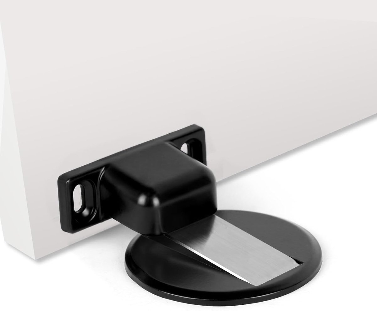 Magnetische deurstopper, 1 stuk, deurstopper voor vloer, met verborgen zelfklevende schroeven, geen vuisten, voor kantoor, hotel, kinderkamer, badkamer, balkon, keuken (zwart)