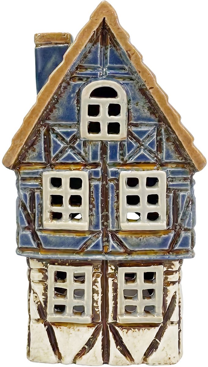 Clayre & Eef Waxinelichthouder Huis Blauw Keramiek