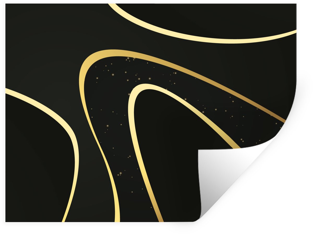 Muurstickers - Sticker Folie - Gouden golven op een zwarte achtergrond - 40x30 cm - Plakfo
