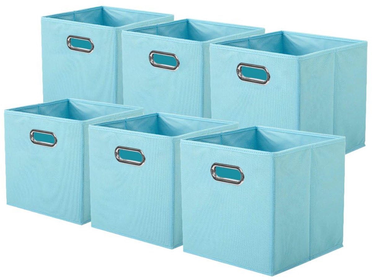 powerking Stoffen opbergdoos, opvouwbaar, 6 stuks, met metalen handgrepen, voor kasten en speelgoed, lichtblauw