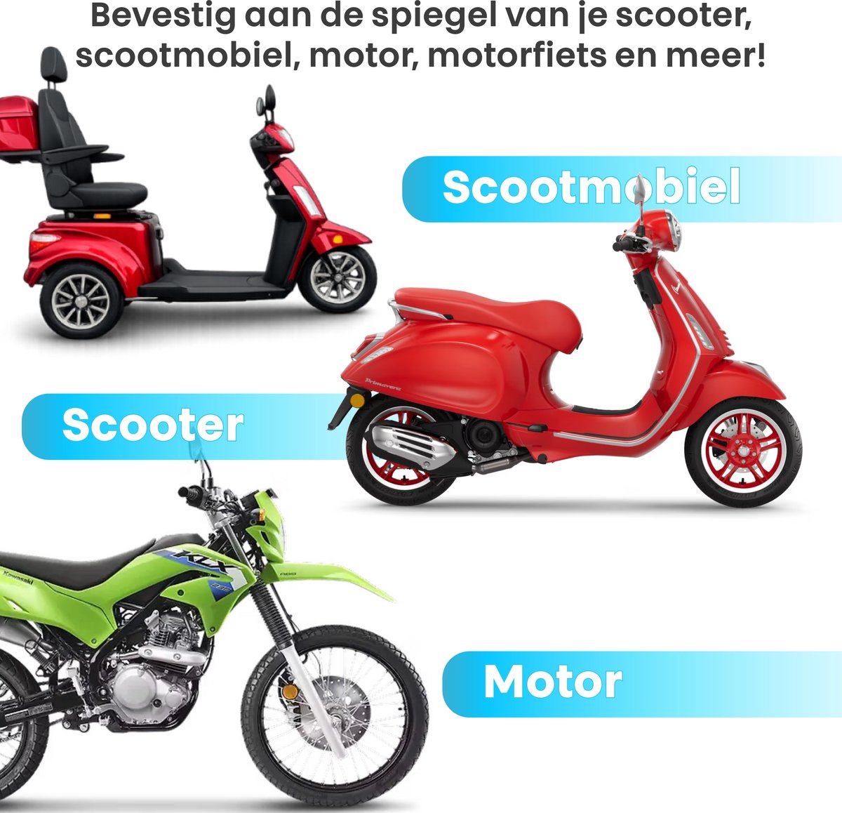 Telefoonhouder Scooter - Flexibel - Spiegel Bevestiging- Waterdicht - Draaibaar - GSM Houder - Ook voor motorfiets, brommer & rolstoel - Universeel – foto 3