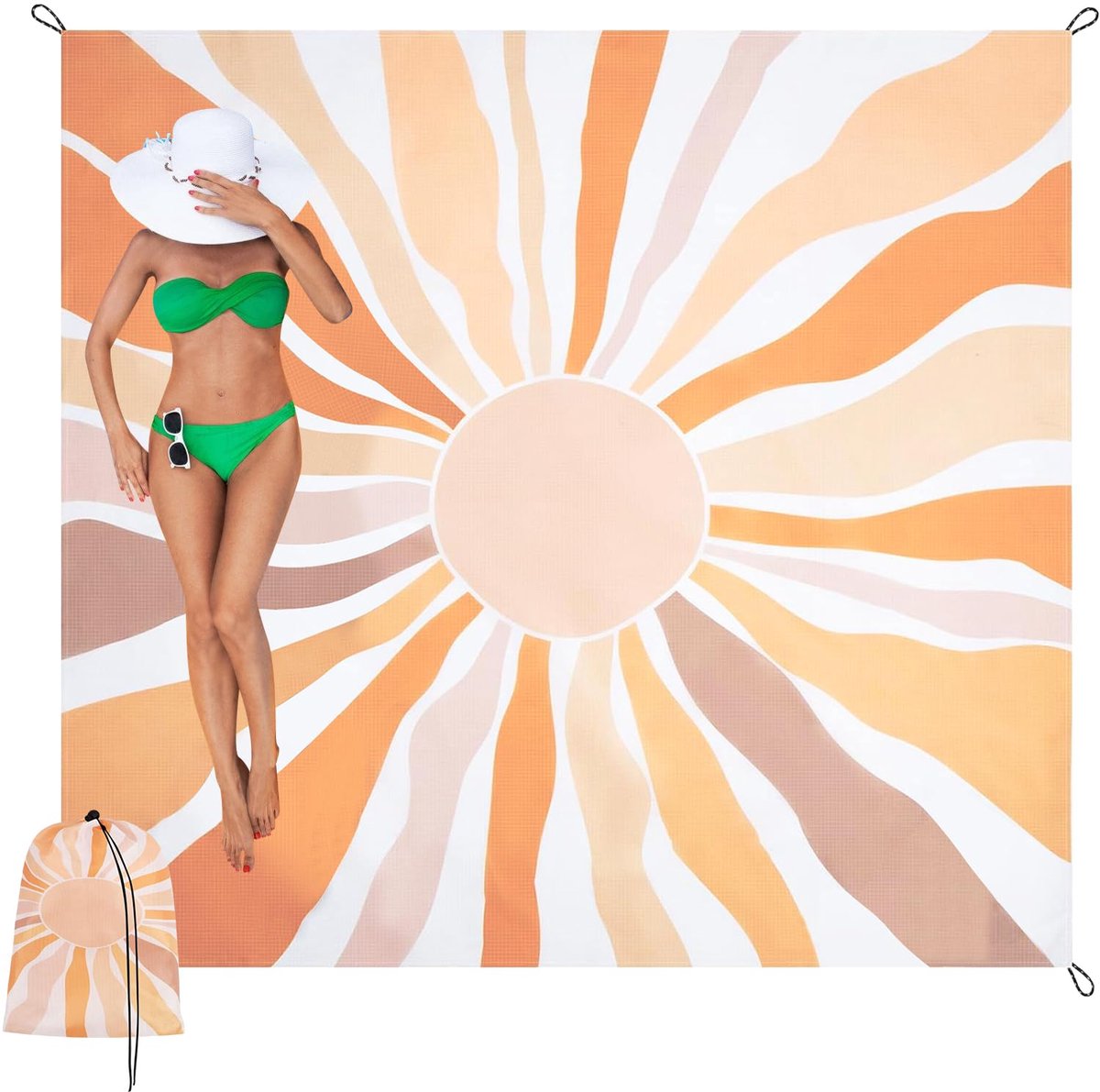 Picknickdeken, zandvrij, 210 x 200 cm, zanddicht, waterdicht, stranddeken voor 4-6 personen, licht, zacht en draagbaar, sneldrogend, strandmat, outdoor campingdeken voor strand, wandelen