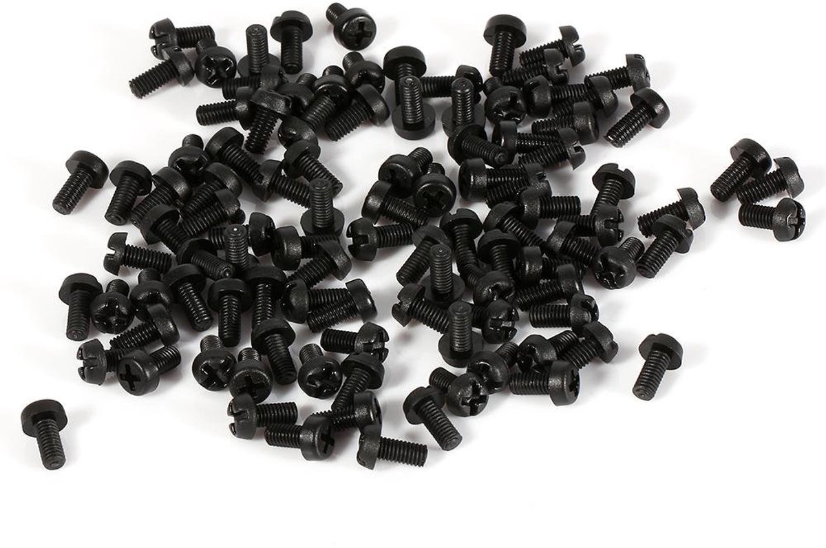 Bouten Schroeven, M3 Moer Bout Ronde Kop Phillips Nylon 6 mm, 100 Stuks (Zwart)