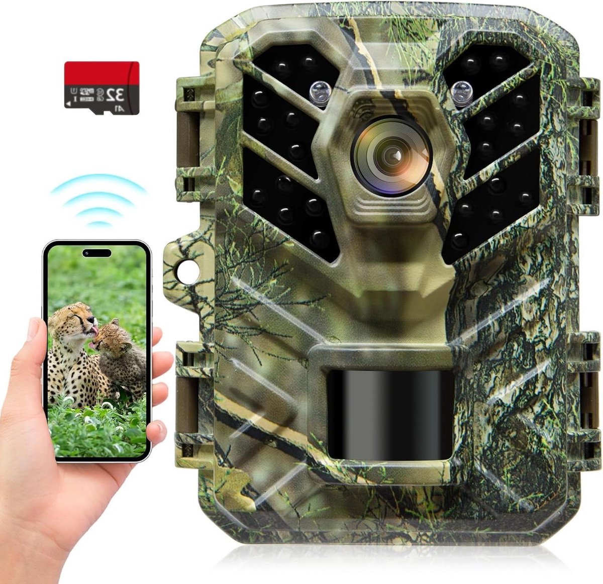 Draadloze Fotoval - Wildcamera Trailcam - Wilde Dieren Observeren - App Bediening Wifi - 32 MP 1080p - Groen