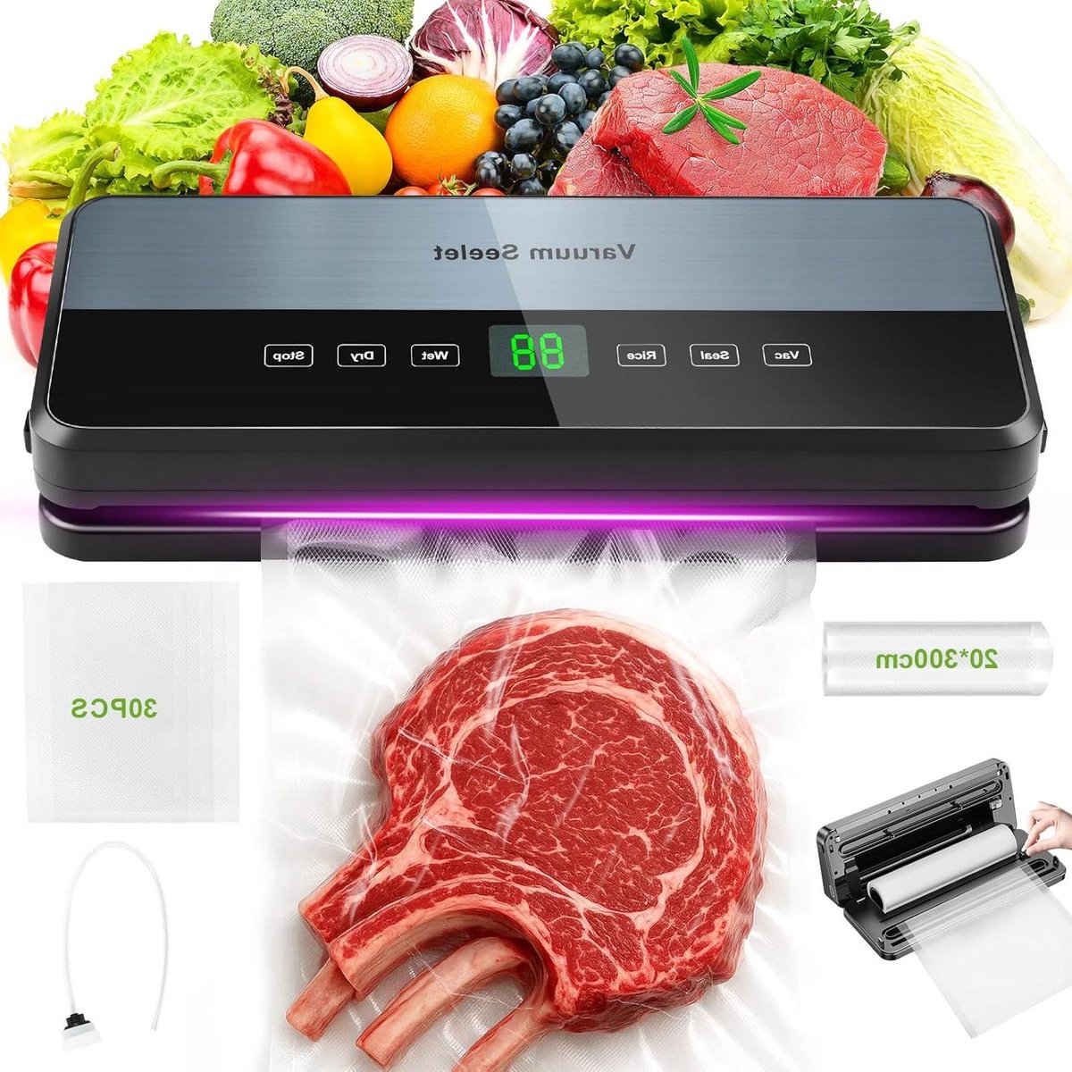 Vacuümmachine - Vacumeerapparaat Folielasapparaat - Voedsel Bewaren - Intelligent Touchscreen - 30cm Afdichting - Zilver