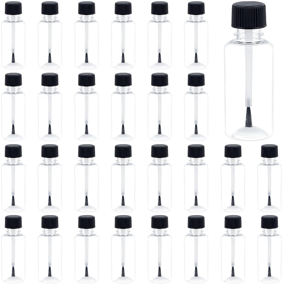 Dailygoods - 30 Stuks 30 ml Transparante PET-Nagellakflessen - Navulbare Flessen met Penseeldop