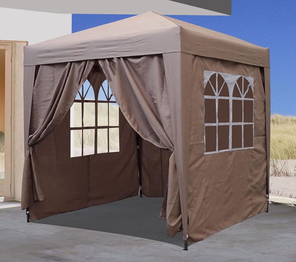 Pop-up Paviljoen - Feesttent Tuin - Feestelijke Gelegenheden - Met 4 Zijwanden - 2 x 2 Meter - Beige