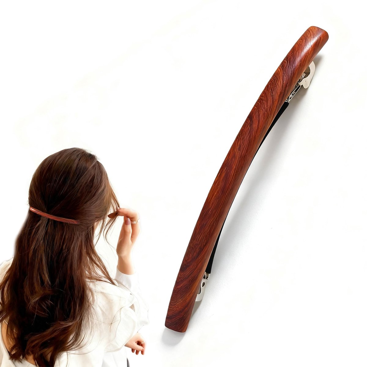 Dailygoods - Houten Haarspeld met Veermechanisme - Minimalistische Haarclip voor Dames