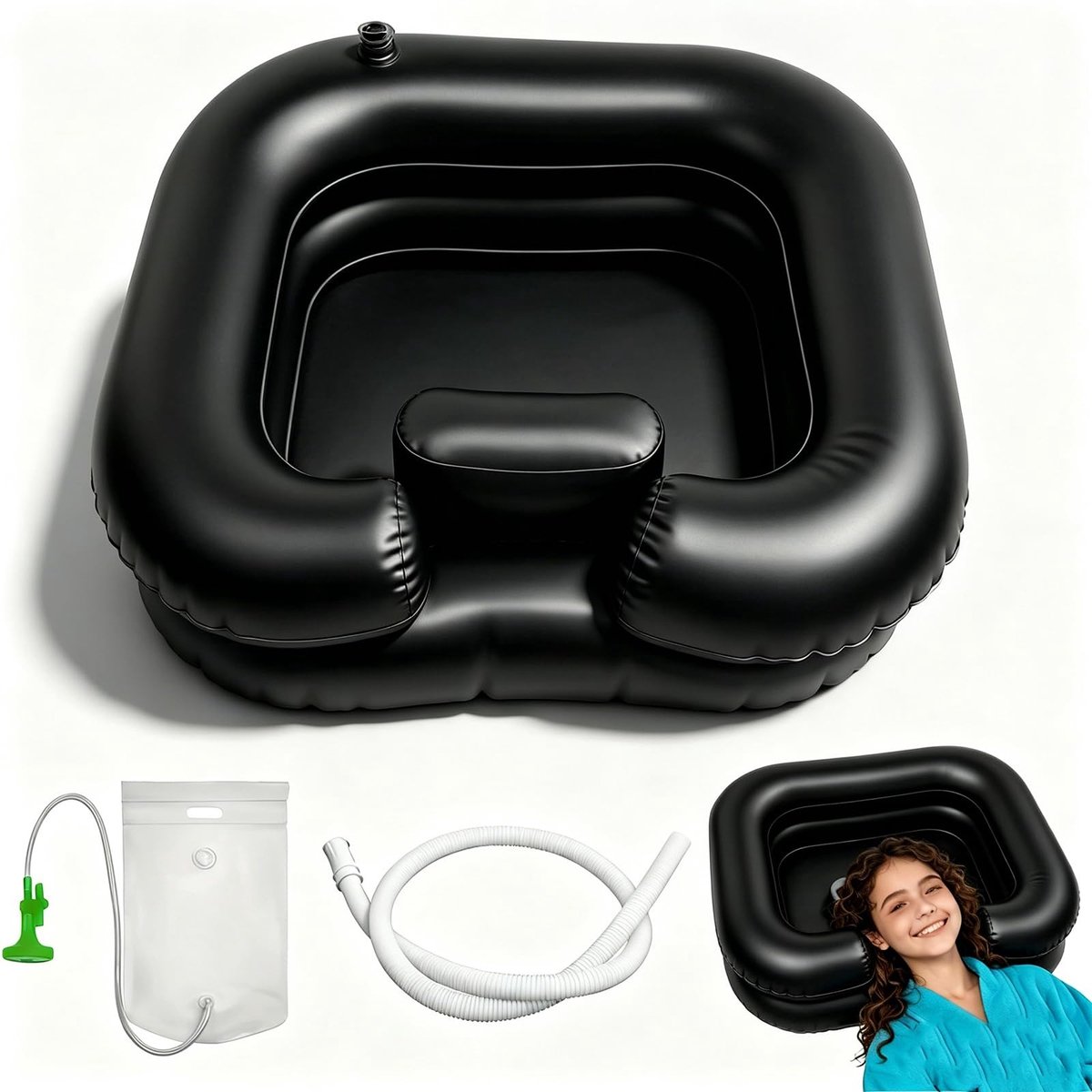 Dailygoods- Haarwasbekken Opblaasbaar - Draagbaar - Douchekop - Waterzak - Voor Thuisgebruik - PVC Materiaal - Haarwasbak