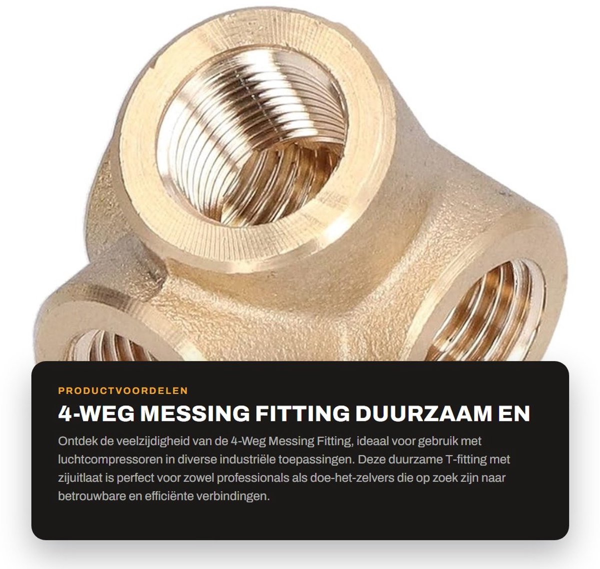 Dailygoods- Fitting 4-Weg T-stuk - Messing - Luchtcompressor Accessoires - Zijuitlaat - Duurzaam - Hoogwaardige Kwaliteit