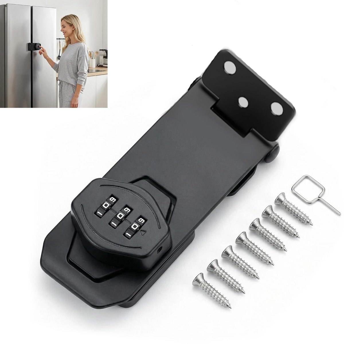 Dailygoods- Deurslot met 3-cijferige code - Cijferslot - Schuifslot - Vergrendeling - Zwart metaal - Tot 1000 combinaties - Codeslot