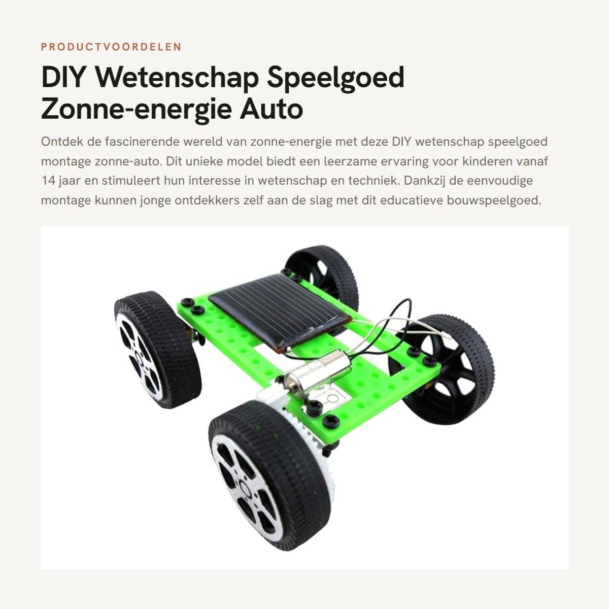 Dailygoods- Zonne-auto Educatief Speelgoed - Model Zonneauto - Zonne-energie - ABS Materiaal - Voor Kinderen Ouders Dan 14 Jaar - Afmetingen 8x7,5x3,2 cm