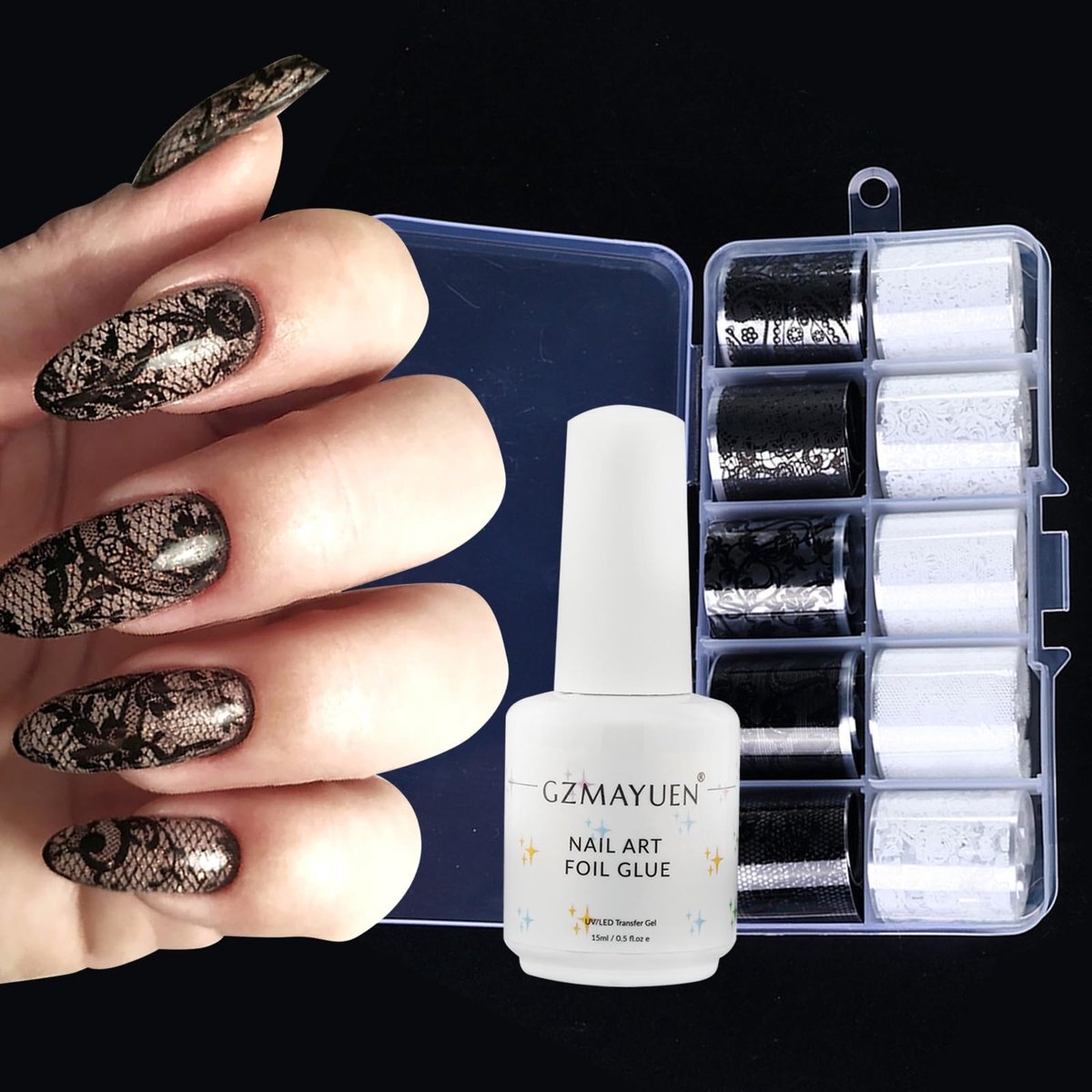 Dailygoods- Transferfolie 15 ml - Nagelstickers UV - Nagelstickers 10 kleuren - Zelfklevend - Nageldesign - Hoogwaardige materialen