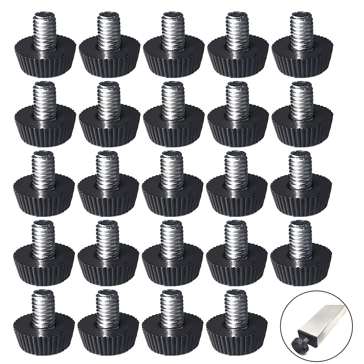 Dailygoods - 24 stuks Verstelbare meubelvoeten, stelvoeten M6 x 10 x 15mm, stelvoeten voor huishoudelijk meubilair, bescherming voor vloerbedekking, geschikt voor kantoormeubilair, industriële machines en thuisgeb