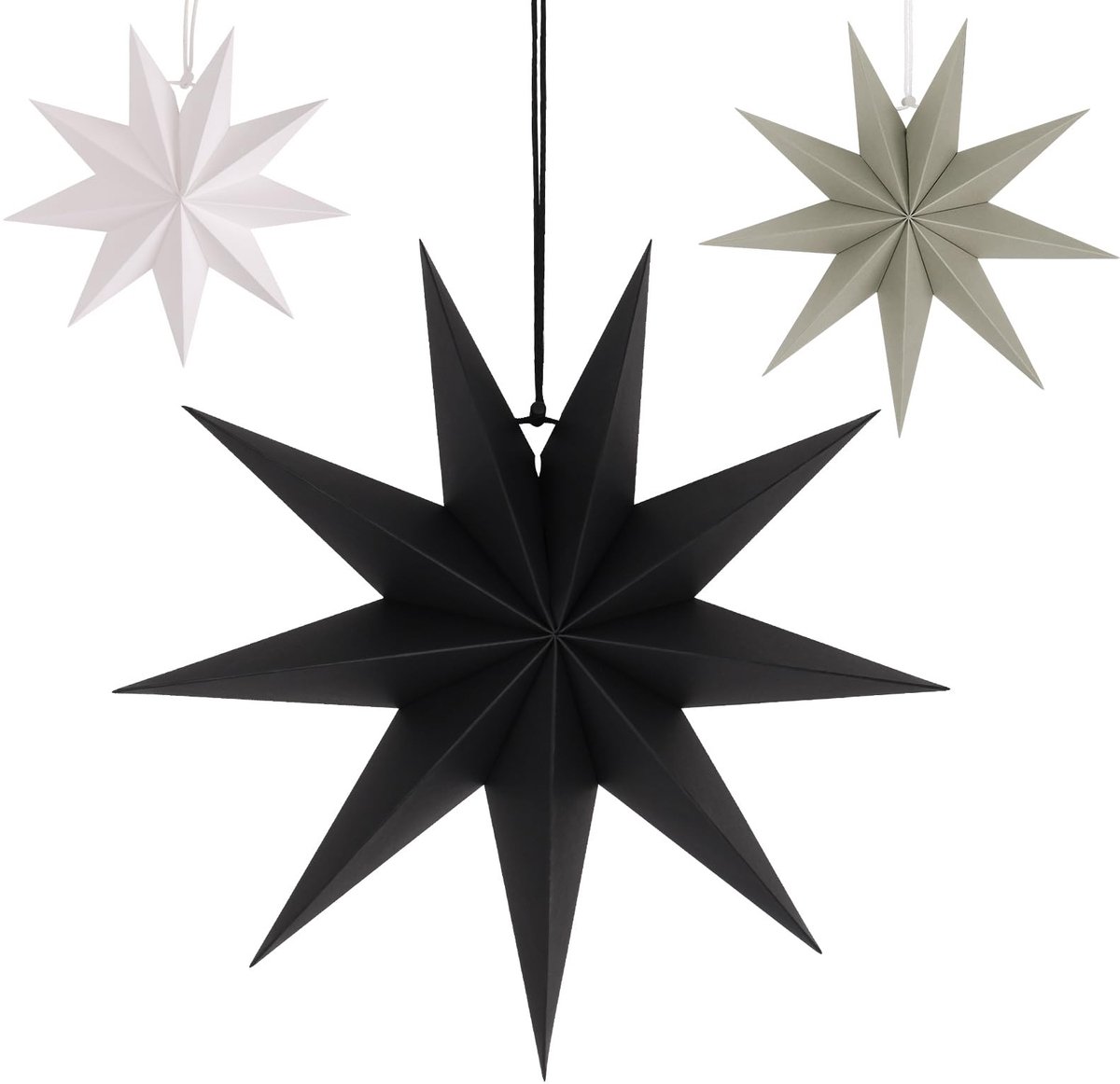 Dailygoods- Papieren Ster 40/30/25 cm - 9-Puntige Ster - Kerstdecoratie - Vouwster - Raamdecoratie - Set van 3 Maten - Kerstster
