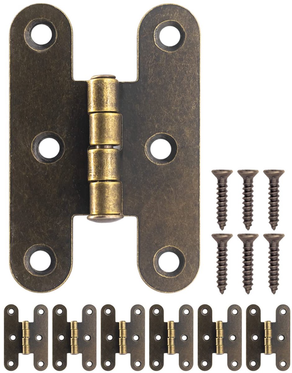 - Antieke scharnieren, metalen scharnieren, ijzeren scharnieren, klassiek design, voor kasten, kastdeuren, kisten, vintage landhuis retro stijl, brons, set van 6