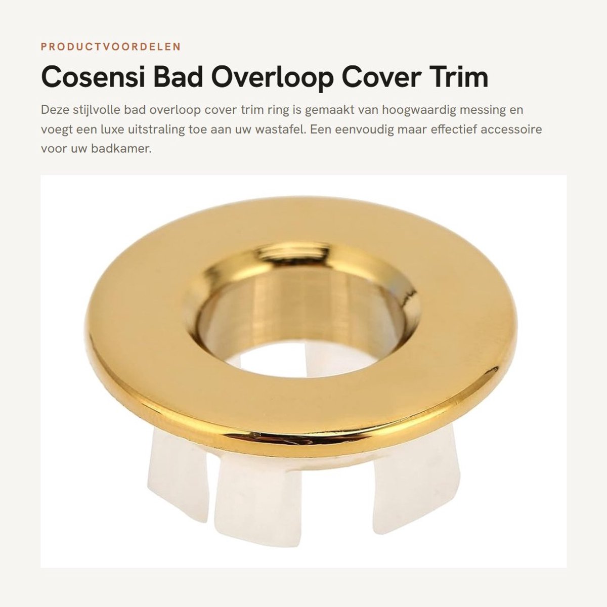 Dailygoods- Overloopdeksel - Messing - Ronde Ring - Sanitair Accessoire - Eenvoudig te Installeren - Duurzaam Materiaal - Overloopafdekking
