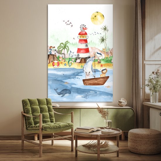 Poster kinderen - Wanddecoratie jongens - Strand - Dieren - Kinderen - Vuurtoren - Poster kinderkamer - 120x180 cm - Decoratie kinderkamers - Kinderkamer decoratie - Poster Babykamer — afbeelding 3