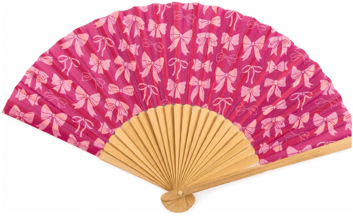 Spaanse hand waaier - Strik - roze - 21 cm - bamboe/papier