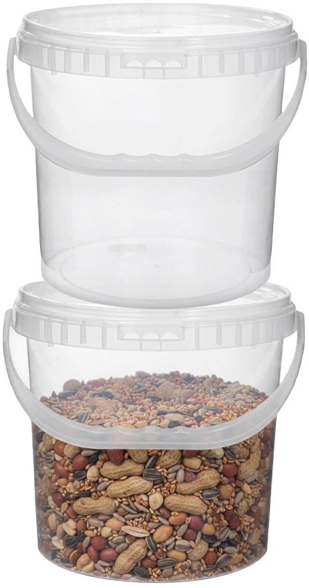 CM Opslag emmer/box met deksel en handvat - 2x - transparant - 16 liter - voedsel - dierenvoer - korrels - lege containers - wecken