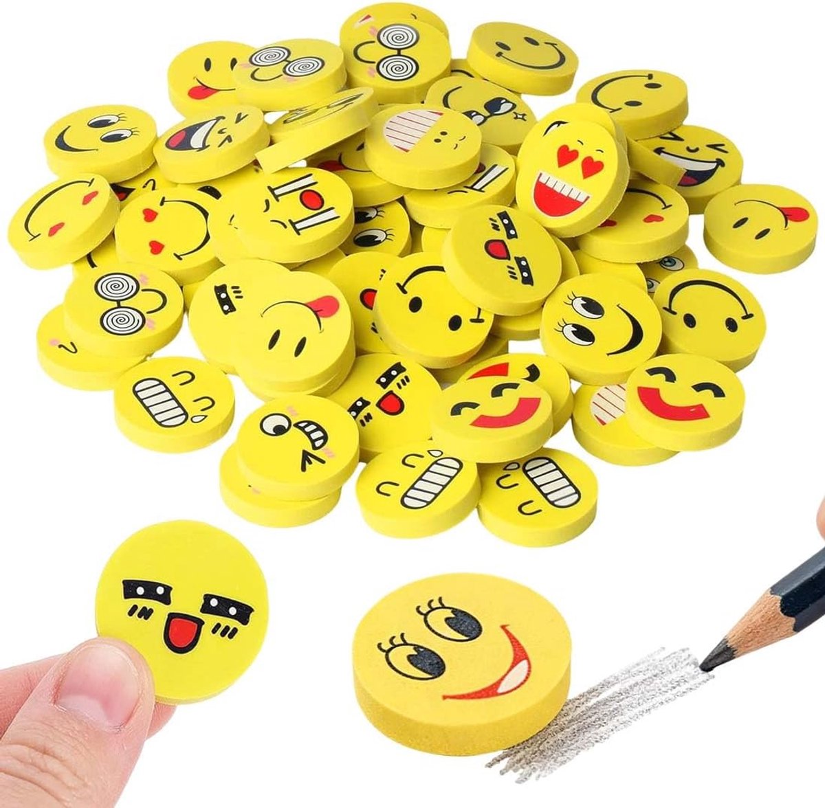 60 stuks gummen voor kinderen, smiley grappige banden, emoticon gum, voor feestjes, kinderen, verjaardag, doop, Kerstmis, cadeau, willekeurige stijlen