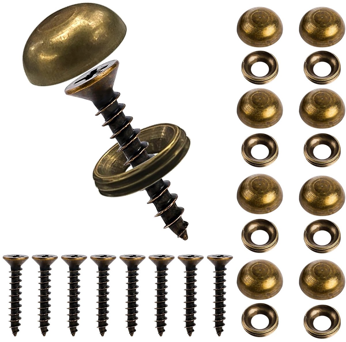 Dailygoods- Decoratieve Schroeven 8 Stuks - Messing - Zelftappende Schroeven - Meubelbevestiging - Spiegelschroeven - 15 mm Lengte - Brons Kleur - Meubelschroeven