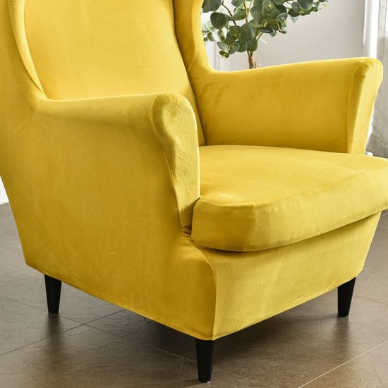 vleugelstoel hoezen 2-delige stretch vleugelstoel hoes, modieuze effen kleur. Fluwelen Strandmon bankhoes. Meubelbeschermer voor fauteuil stoelen voor woonkamer, slaapkamer of hotel, geel (Turm — afbeelding 3