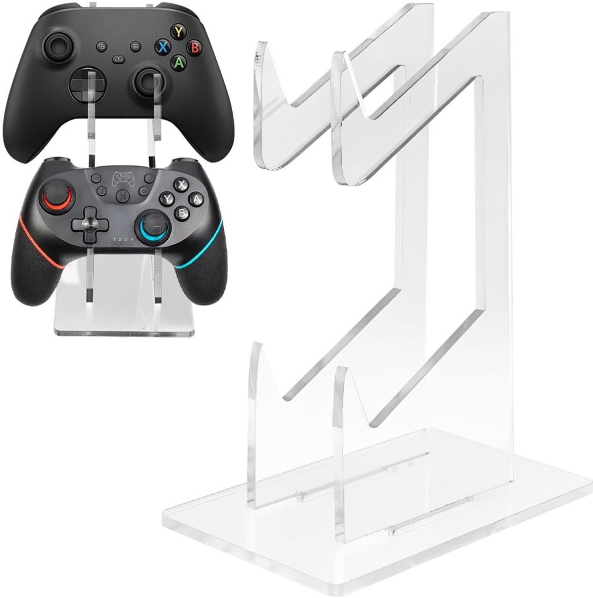 Dailygoods - Controller-standaard: 2-laags acrylhouder, universel houder voor PS5, Xbox, Switch, compact ontwerp, transparant voor bureau en e-sport