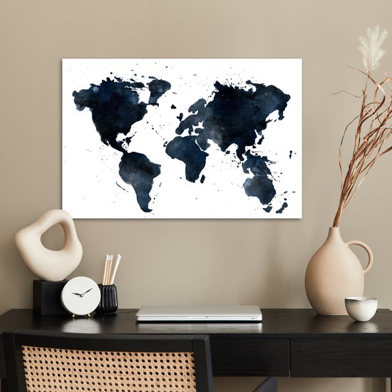 Wanddecoratie - Wereldkaart - Abstract - Blauw - 60x40 cm - Poster
