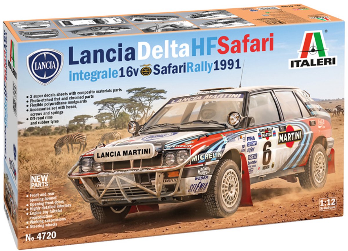 Italeri Modelbouwpakket Auto - 4720 Lancia Delta HF Integrale - 16V Safari 1991 Rally Winner - Italiaanse Rallyauto Plastic - 1:12 - Modelbouw