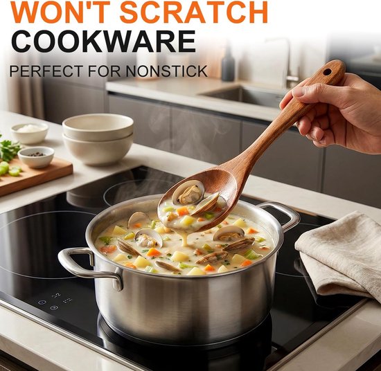 5 Stks Beste Houten Lepels Voor Koken Keukengerei Set Acacia Hout Koken Spatel Turner Niet Giftig Gebruiksvoorwerp Slotted Serveerlepel Platte Spatels Set Houten Gebruiksvoorwerp Mengen Koken Lepel — afbeelding 2