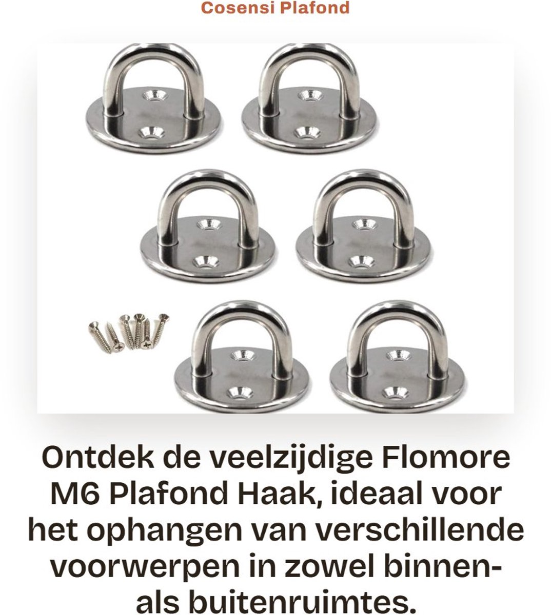 Dailygoods- Plafondhaak Heavy Duty - Ophanghaak - Wandhaak - Roestvrij Staal - Pack van 6 - Voor Vochtige Ruimtes