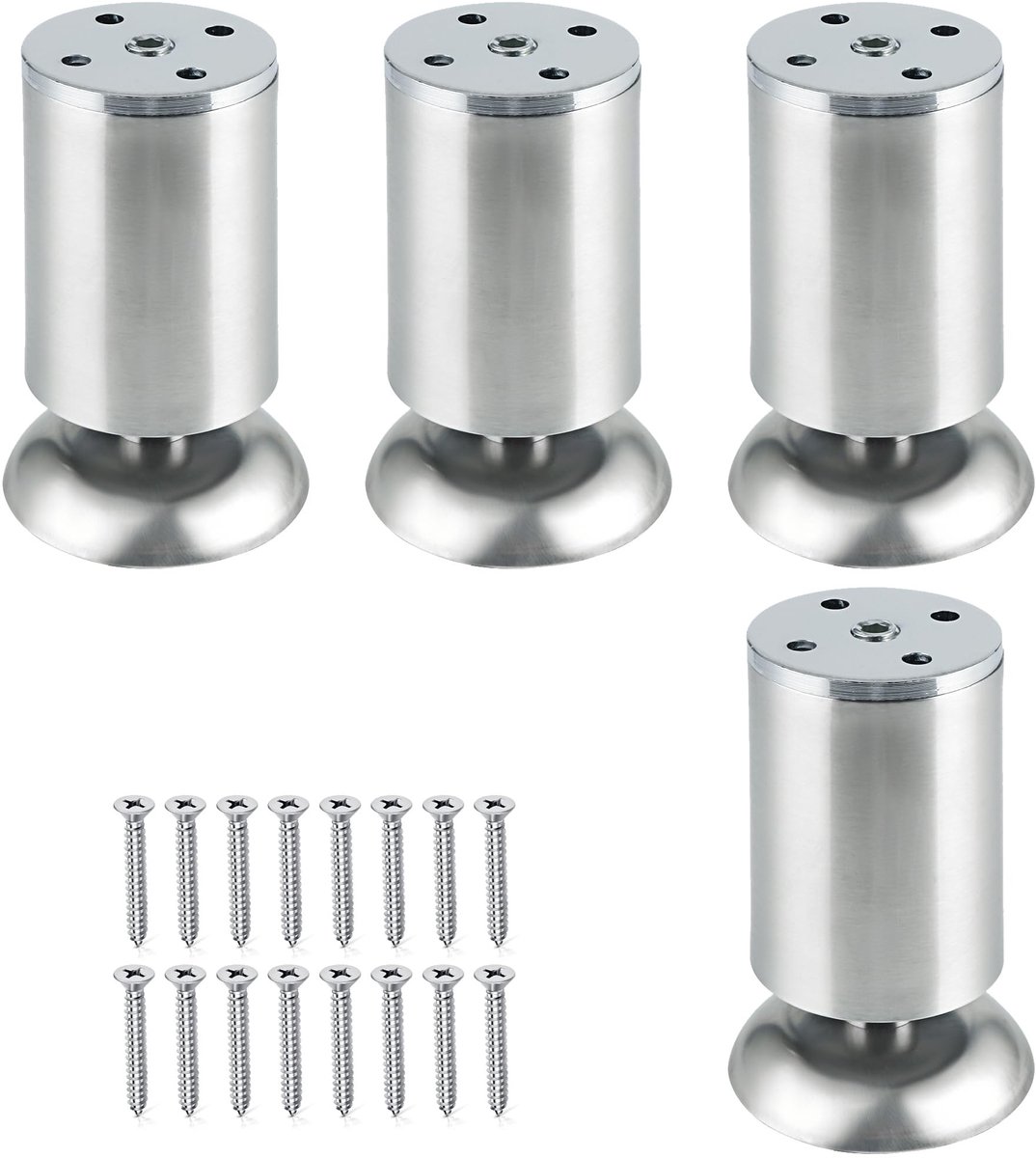 Dailygoods - Mooche Meubelpoten, verstelbaar, tafelpoten, metaal, roestvrij stalen look, voor meubels, meubelverhoging, kastpoten, meubelpoten, bedpoten (geborsteld)